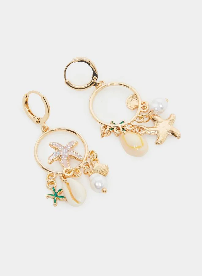 Styli Gold Tone Sea Charm Hoop Earrings